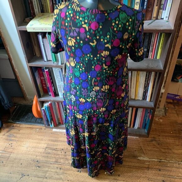 Lularoe bright floral print artsy travel comfortable high low S dress - Picture 2 of 3